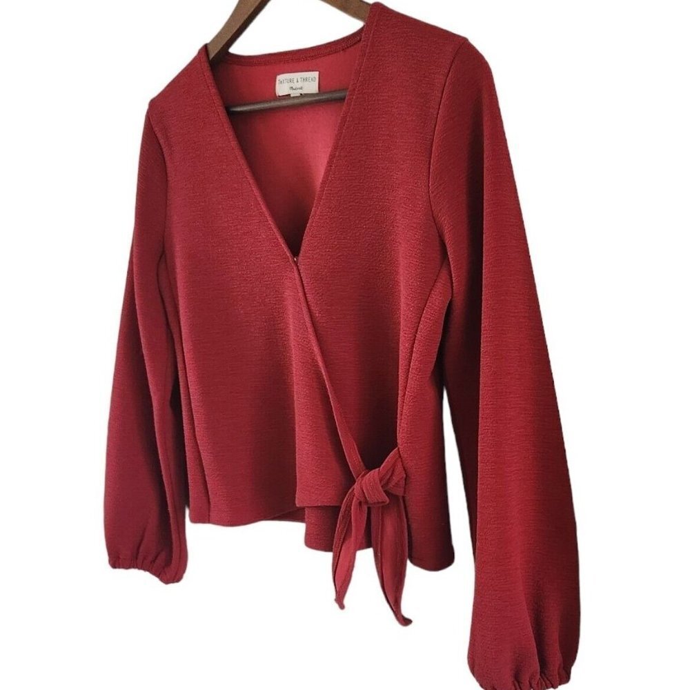 Texture & Thread Madewell Red Crepe V Neck Wrap Side Top Blouse Womens Size S - Picture 5 of 7